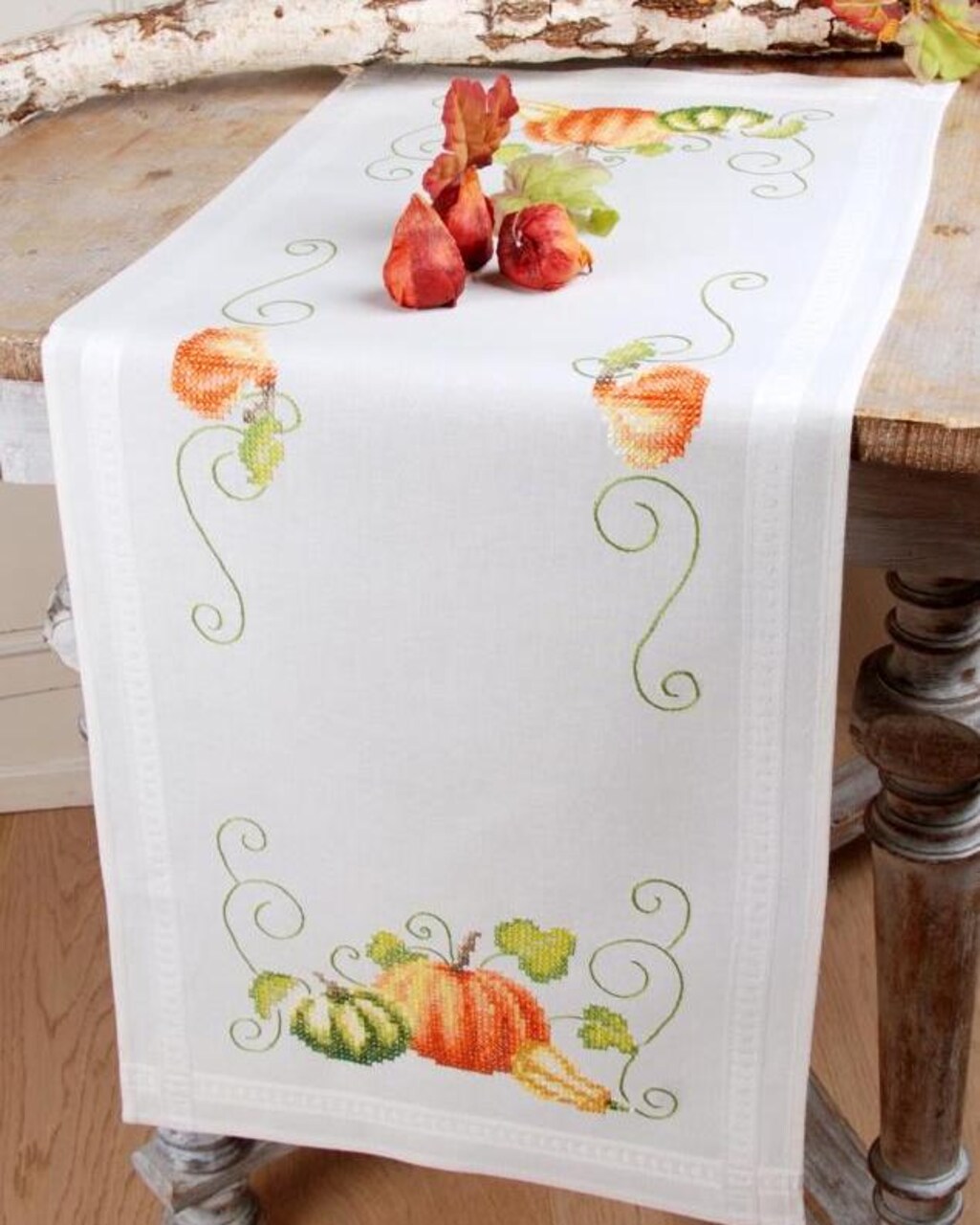 DIY Vervaco Pumpkin Halloween Stamp Cross Stitch Table Runner Scarf Kit
